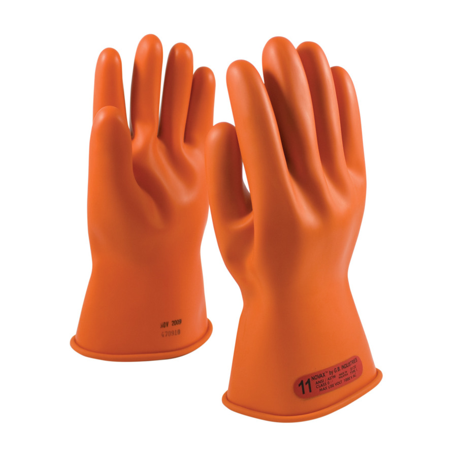 Electrical Insulating Gloves Class 0 Orange Rubber 11 in Size 10