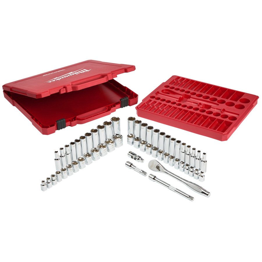 56 Piece 6 Point SAE & Metric Ratchet & Socket Set 3/8 in Drive